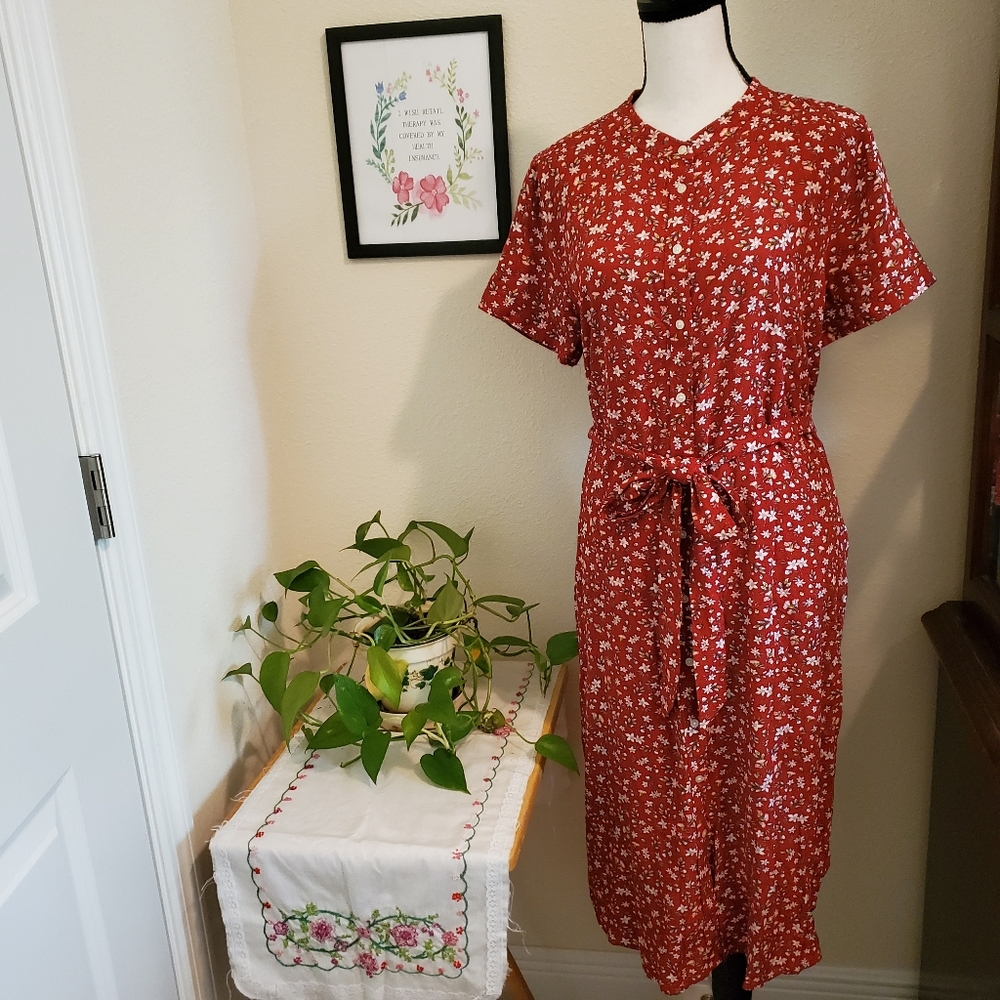 LOFT Floral Tie Waist Dress 12